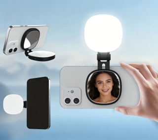 Lunelii GlowSnap - Składana Lampka LED do Telefonu z Lusterkiem – Regulowana | Obrotowa | Magnetyczna | USB