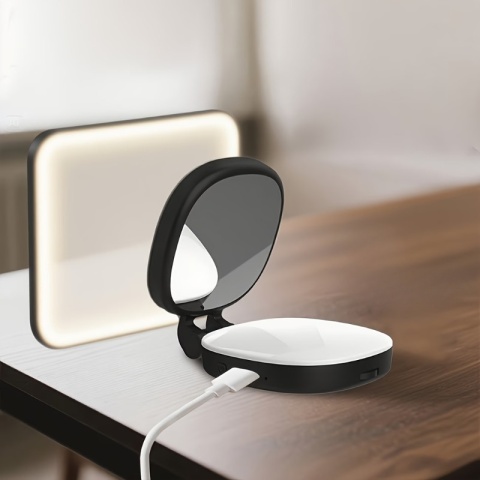 Lunelii GlowSnap - Składana Lampka LED do Telefonu z Lusterkiem – Regulowana | Obrotowa | Magnetyczna | USB