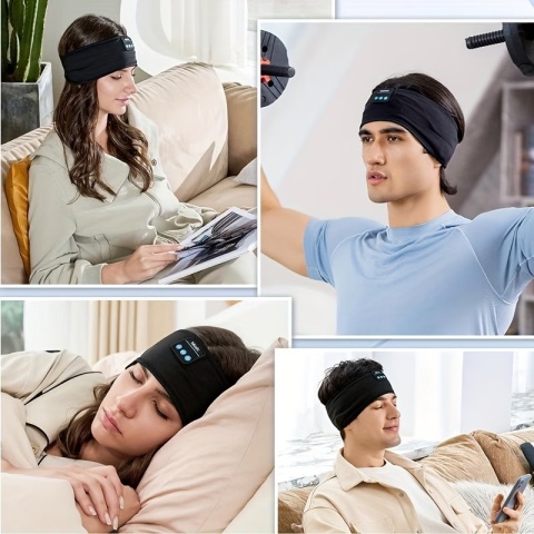Lunelii Move - Sportowa Opaska Bluetooth 3w1 – Maska na Oczy + Słuchawki | USB | Do Biegania i Snu